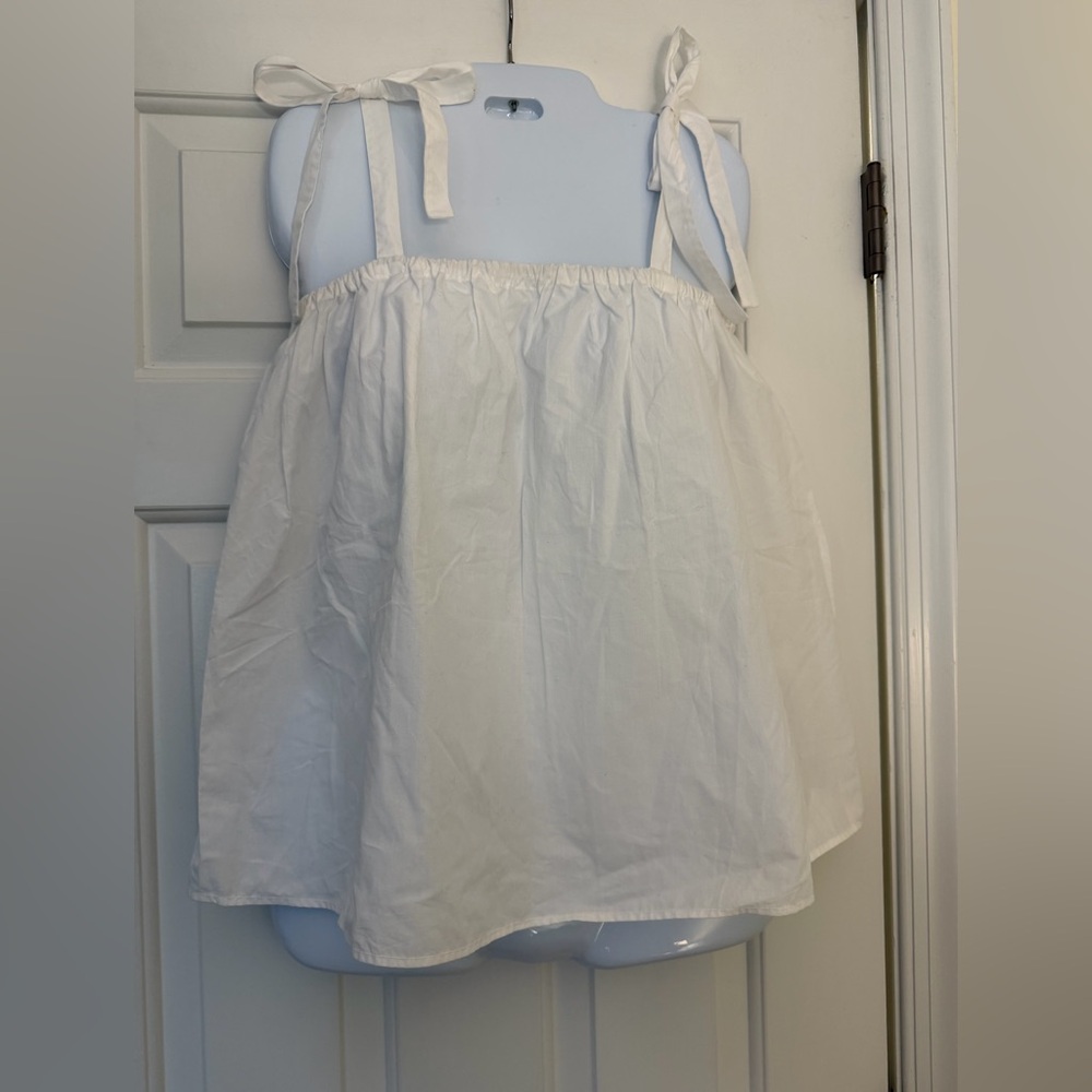 H&M White Cotton Babydoll Tank Top Tie Strap Cami XS Summer